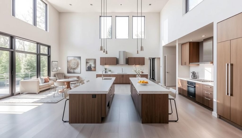 Open concept kitchen living room design